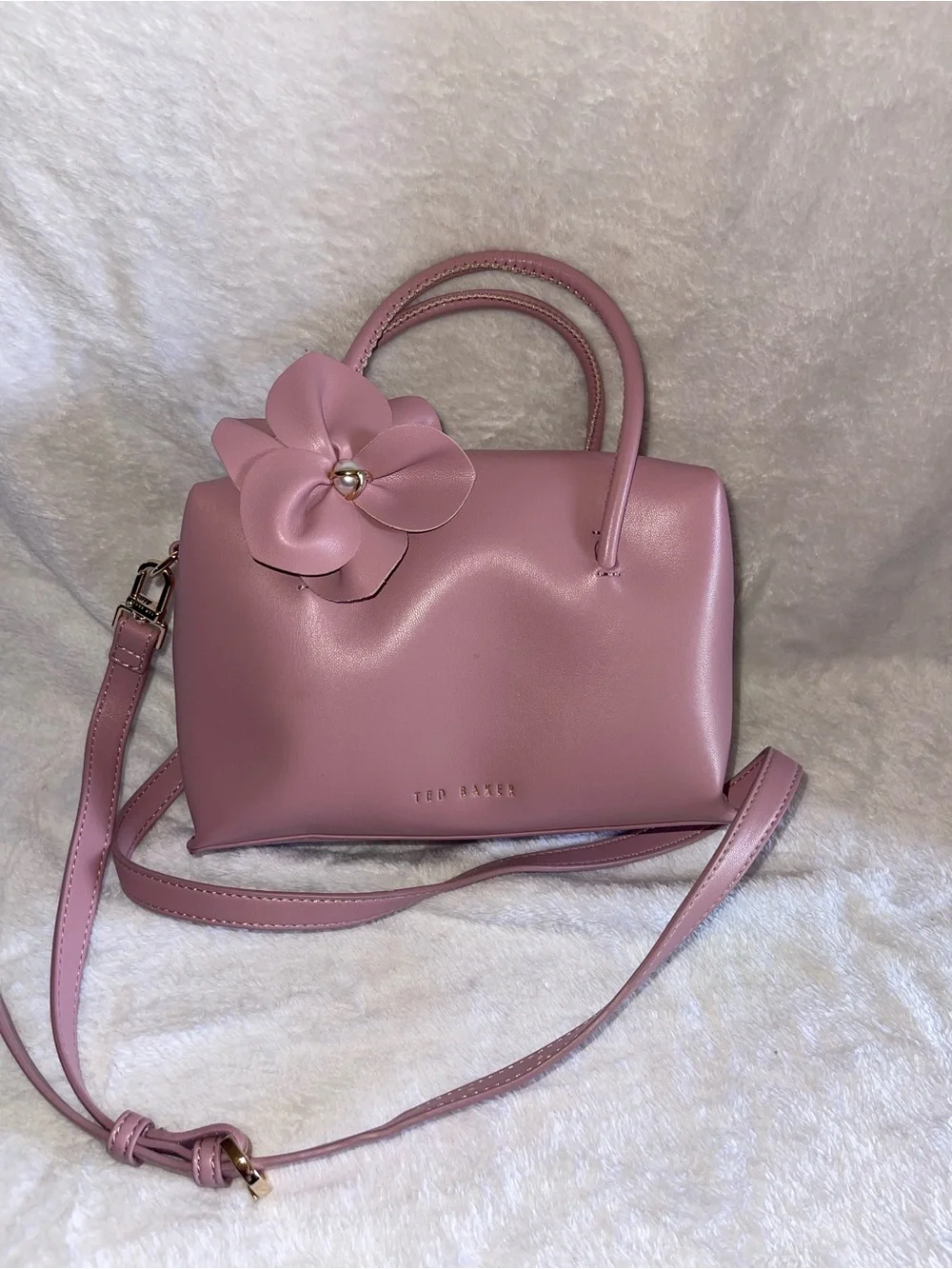 Ted Baker Blush Pink Leather Flower Hand or Shoulder Bag EUC